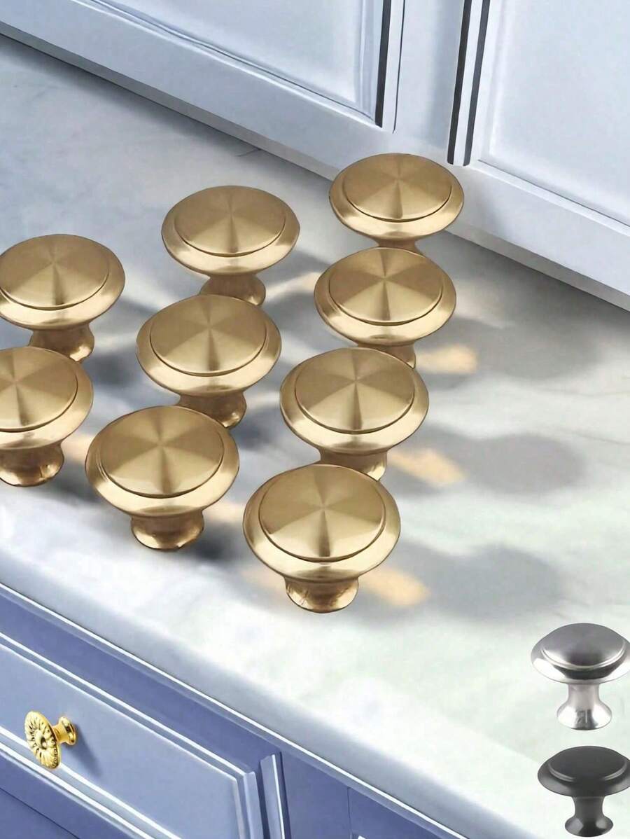 20 个装金色简约单孔橱柜抽屉拉手，圆形家具旋钮，适用于橱柜和衣柜门抽屉把手，极具吸引力的橱柜旋钮拉手简约把手，不锈钢厨柜复古把手，橱柜浴室现代门把手，厨房创意抽屉家具五金 - 彩色 - 查看 1
