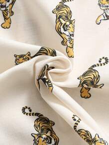 SHEIN Young Boys Casual Comfortable Versatile Cute Cartoon Tiger Printed Short Sleeve Shirt - Apricot - View 4