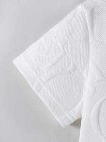 SHEIN Genkimix Kids 3pcs/Set Young Boy Letter Knitted Jacquard Casual Short Sleeve T-Shirt, Shorts And Bag Set, Suitable For Daily Casual Outing, Spring/Summer Summer Holiday - White - View 3