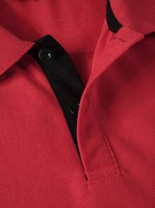 Manfinity Homme Chemise polo à manches courtes à blocs de couleurs décontractée et urbaine pour hommes - Rouge - Voir 3