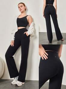 GLOWMODE 33" FeatherFit™ Wide Leg Flare Pants Leggings With Side Pockets Low Impact Yoga Pilates Studio Daily Casual Wear
