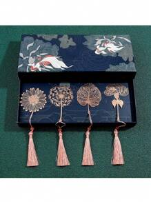 SHEIN 1pc/4pcs Creative Exquisite Plant Leaf Veins Leaves Of The Seasons Artistic Style Gift Metal Bookmarks Holiday Gift Sets For Teachers And Friends Back To School