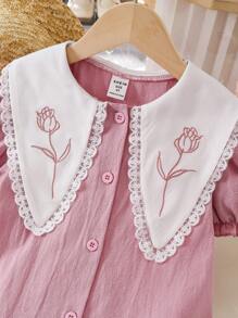 SHEIN Playful Pals Young Girl Simple Fashionable Short Sleeve Summer Dress - Multicolor - View 6