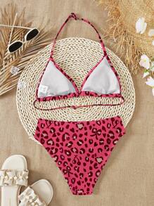 SHEIN Set da adolescenti di costume da bagno estivo composto da canotta e pantaloncini con stampe alla moda di farfalle, ciliegie e leopardo