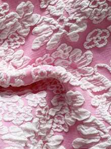 SHEIN Swim 2pcs/Set Summer Beach Vacation Floral Textured Fabric Twisted Rope Gold Floral Decor Top And Side Tie Drawstring Swim Shorts Bikini Outfit - Pink - View 3