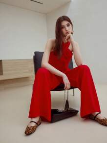 MOTF STUDIO LINEN WIDE LEG SUIT PANTS - Red - View 6