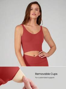 GLOWMODE FeatherFit™ U 型背心短款运动背心低冲击瑜伽日常 - 宇宙塵土紅 - 查看 3