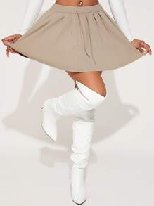 SHEIN SXY New Spring & Autumn Sexy & Simple Design Drawstring Puff Mini Skirt Set For Women