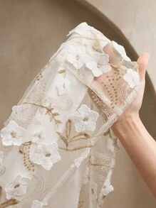 Anewsta 白色修身刺绣短袖连衣裙 - 白色 - 查看 9