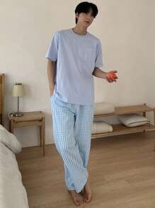 DAZY Blue T-Shirt And Loungewear Set For Men, Spring/Summer Pajama - Multicolor - View 8