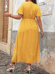 Franclia Vestito da donna taglie forti con stampa a pois, scollo a V profondo, maniche corte, abito lungo