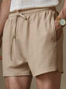 HIMLAND Men's Knitted Casual Daily Loose Elastic Waist Straight Leg Shorts