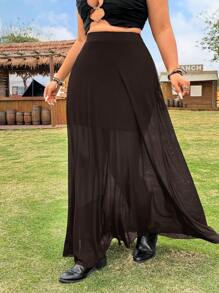 SHEIN EZwear Plus Size White Mesh Maxi Skirt: Flowy, Casual, And Stylish For Summer - Brown - View 6