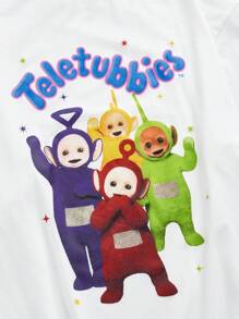 Teletubbies X SHEIN Plus Size Cartoon & Letter Print Short Sleeve T-Shirt, Summer S Graphic Funny T Shirt T Shirts Funny Shirt Graphic Summer Outfits For Women Rave Outfits Festival/ Rave/Festival/ Rave Outfits/ Festival Outfits For Women/ Country Concert Outfit/ Festival Outfits/ I Concert/Concert Outfit Women/ Concert Outfits For Women/Rave Outfit/Rave Top Tshirt Tshirts Graphic