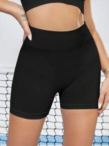 Easithlete High Waist Ribbed Sports Shorts Stretchy ShortsWomen Sweat Short, Gym Short, Biker Short - Black - View 6