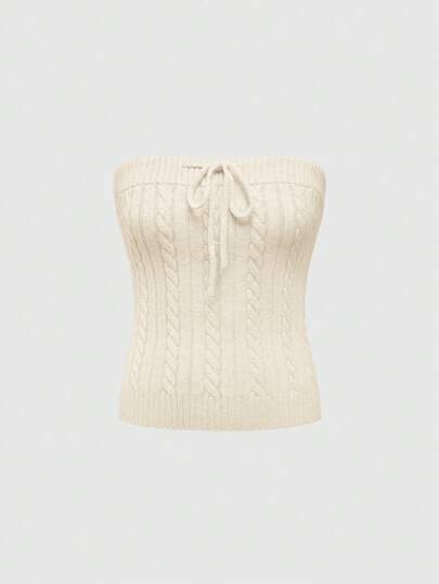 Blusa casual in maglia a tubo con laccio frontale di colore unito per donna