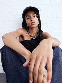 COUREZ Top ajustado de un solo hombro, estilo vintage Y2K de algodón - Negro - Ver 5