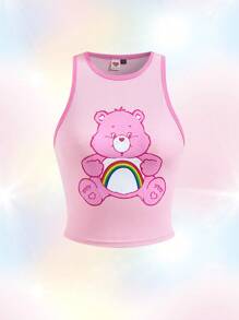SHEIN X Care Bears Top corto de tirantes rosa con estampado gráfico de Cheer Bear de dibujos animados, para mujer, estilo casual, para festivales de música de verano
