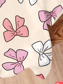 SHEIN 女婴蝴蝶结印花圆领短袖休闲上衣 - 彩色 - 查看 3