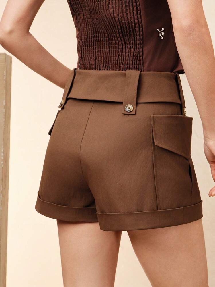 Women Elegant Modern Layered Pocket Casual Shorts, Spring Summer