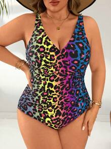 Swim Lushoire 1 pezzo Costume da bagno intero da donna stampato con motivo leopardato, taglia forte, che snellisce, con pancia nascosta, di alta qualità, adatto per vacanze