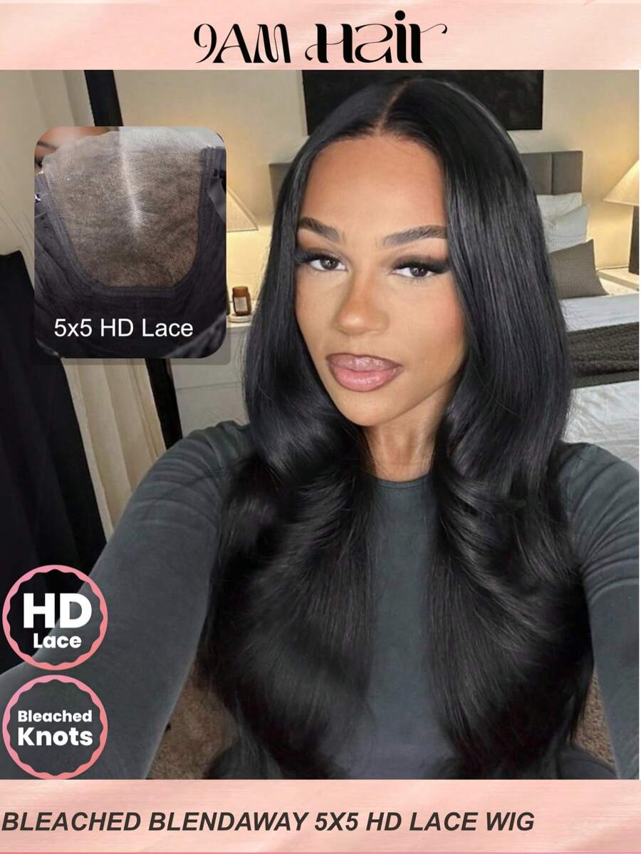 TrueHD 5x5 Thin HD BlendAway™ Pre Cut Pre Plucked Bleached Knots Lace Closure Glueless 3D Body Wave Affordable Wig ByeBye-Knots Match All Skin Tones 100% Human Hair - SNatural - View 1