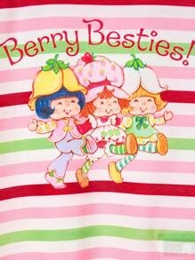 Strawberry Shortcake X SHEIN Maglietta a maniche corte con grafica a righe e cartoni animati per ragazza, estiva