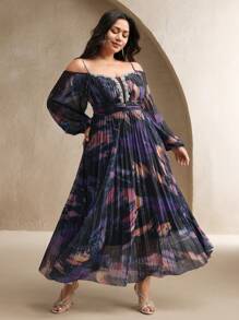 Anewsta New Fashionable Women Spring Spaghetti Strap V-Neck Ruched Luxury Sequined Long Sleeve Elegant Tie-Dye Print Knit Dress - Multicolor - View 7