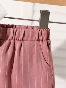 SHEIN 男婴条纹短袖衬衫和短裤休闲套装 - 紅木色 - 查看 5