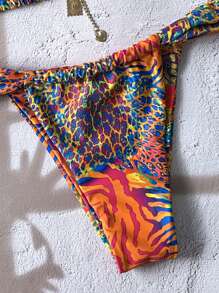 Swim Vcay Set di bikini da donna con stampa casuale, decorazioni in metallo, spalline sottili sexy, per l'estate