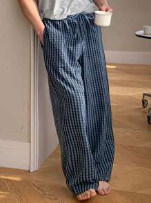 DAZY Men's Plaid Texture Spring Pants, Loungewear Bottom, For Fall Pajama