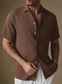 Manfinity VCAY Men's Woven Mandarin Collar Fitted Casual Shirt Set, Suitable For Summer