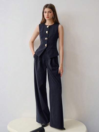 MOTF STUDIO STRIPED PRINT BUTTON UP WAISTCOAT