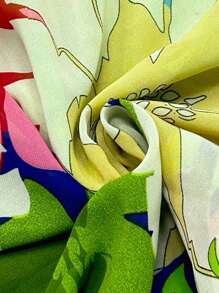 EMERY ROSE Áo sơ mi tay ngắn in hoa vải chiffon cài nút cỡ lớn cho nữ, mặc thường ngày vào mùa xuân/hè, thích hợp mặc hàng ngày và đi nghỉ lễ Mardi Gras - màu xanh lá - Xem 5