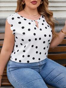 SHEIN Clasi Plus Size Women Black Polka Dot Sleeveless Embroidery Blouse, Elegant For Daily Wear Summer Tops Summer Outfits For Women Summer Outfits Cute Tops Going Out Tops Women Plus Size Tops Summer Tops Women Top White Crop Top Cute Summer Tops Tops Summer Blouses For Women Elegant Plus Size Shirts