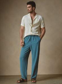 Manfinity VCAY Men's Woven Slim Fit Long Straight Casual Pants, Suitable For Daily Wear - Blue - View 5