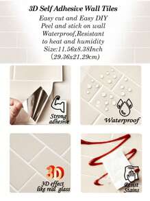 4/10 tấm ốp tường họa tiết gạch chống thấm nước 3D DIY, miếng dán tường tự dính có thể tháo rời, ốp lưng bếp phòng tắm cho bố cục lễ hội - trắng - Xem 3