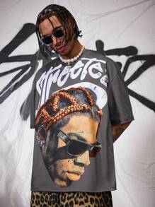 AXEPEAK Men's Loose Fit Crew Neck Dropped Shoulder Graphic Printed Casual T-Shirt