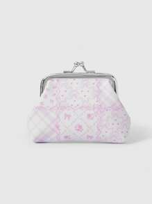 ROMWE Kawaii Vintage Style Bow Plaid Printed Coin Purse - White - View 1