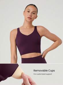 GLOWMODE FeatherFit™ U Back Cropped Active Tank Top Low Impact Yoga Daily Fall Winter - Cherry Cola - View 3