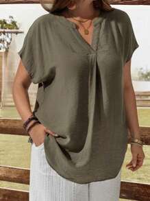 EMERY ROSE Blusa casual con scollo a V e maniche a pipistrello, da donna taglie forti, abbigliamento estivo, outfit da vacanza, abbigliamento boho da donna
