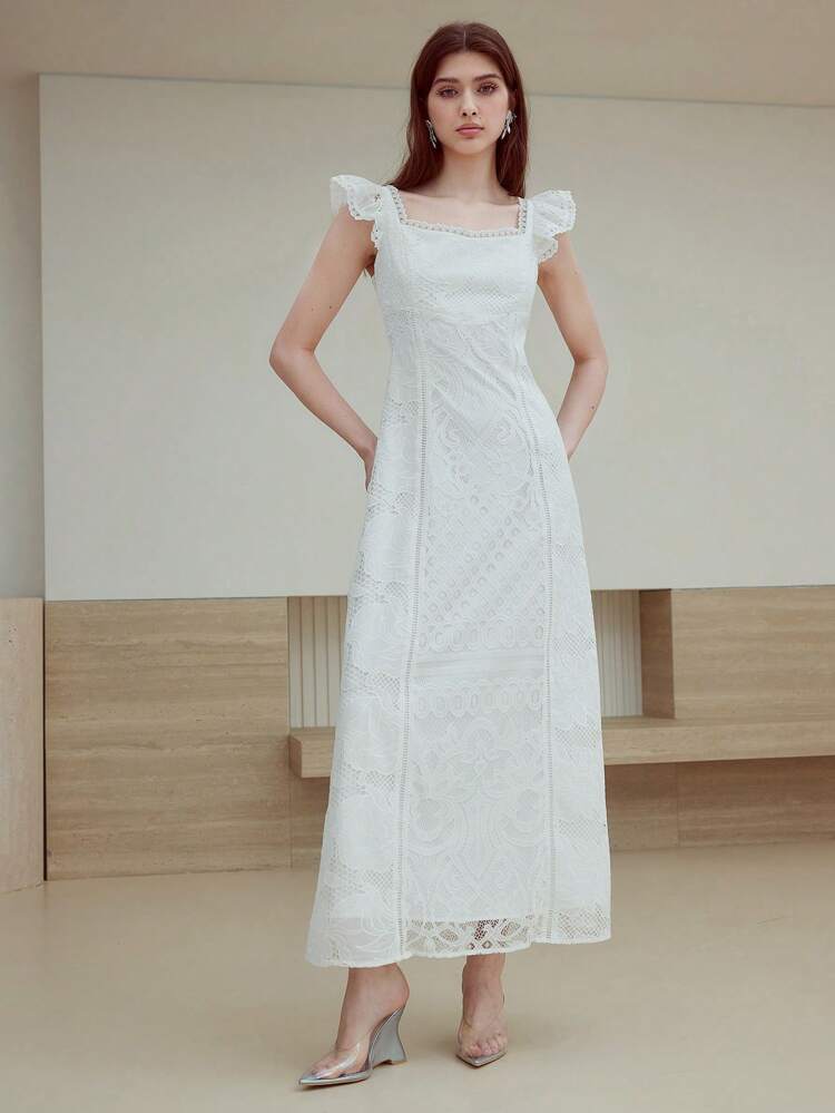 MOTF STUDIO CONTRAST GUIPURE LACE DRESS