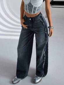 RueChic WOMEN WIDE LEG MID WAIST JEANS - Dark Wash - View 6