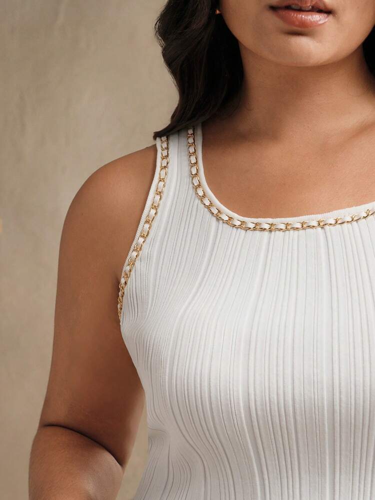 Débardeur court blanc polyvalent et traçable en métal pour femmes grandes tailles, convient pour l'été, les tenues décontractées, les vacances, la plage, l'élégance