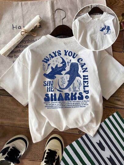 Flirla 大码女式标语鲨鱼印花圆领短袖休闲 T 恤