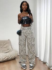 Slaydiva Quần Jeans Ống Thẳng Rộng Họa Tiết Da Báo Cho Nữ - Nhiều màu - Xem 3