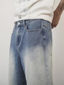 Manfinity Hypemode Men's Medium Wash Denim Jeans: Long Zipper Fly Relaxed Wide Leg Fit For Casual Style - Medium Wash - View 6