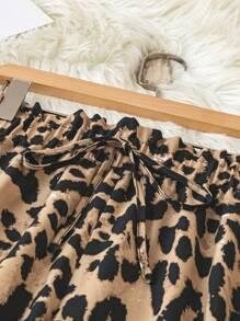 DreamSkyne Court Retro  Plus Size Women Cheetah Print Woven Casual Wide Leg Pants, Autumn/Winter