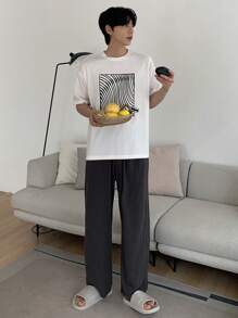 DAZY Summer Abstract Geometric Print T-Shirt With Men's Loungewear Set Pajama - Multicolor - View 1