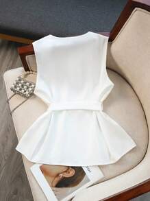 GlowEve CURVE Plus Size Women Sleeveless Self-Tie Waist Cinched Waist Bowknot Long Top Blouse, Elegant Slimming Summer, Suitable For St. Patrick's Day, Festival, Spring Break, Boho